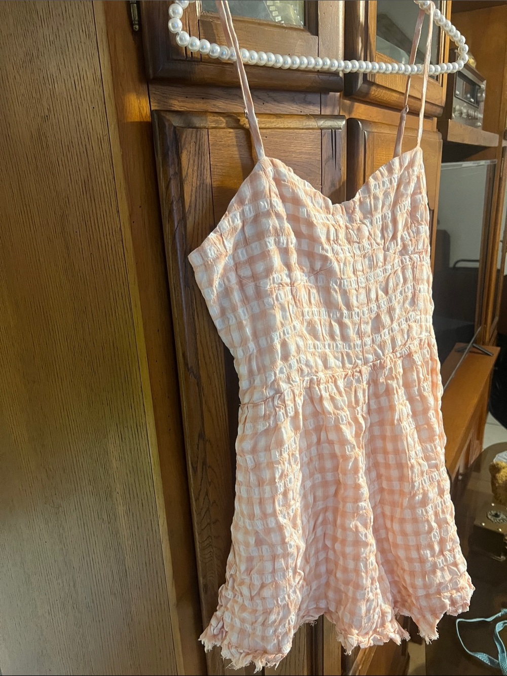 Forever 21 Peach Gingham Textured Romper - Picture 3 of 13